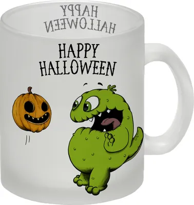 Produktbild von Happy Halloween Glas Tasse mit Monster und Kürbis Motiv