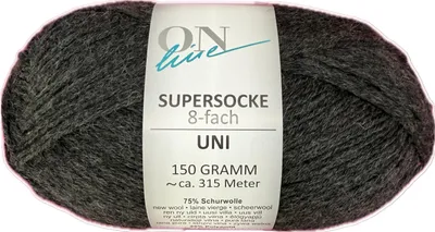 Produktbild von ONline Garne 8-fädige uni Sockenwolle zum Stricken u. Häkeln,150g/315 m 8103 anthrazit