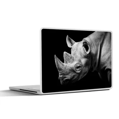 Produktbild von MuchoWow® Laptop Aufkleber Sticker Cover Tiere - Nashorn - Schwarz - Weiß - Porträt 32.5x23.5 cm - Sticker für Laptop - Selbstklebend