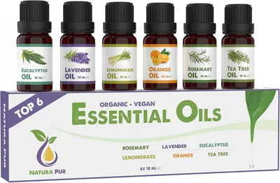 Produktbild von Ätherische Öle Set Bio - 100% natürliches Duftöl für Diffuser - Aromatisches Öl für Aromatherapie - 6 x 10 ml