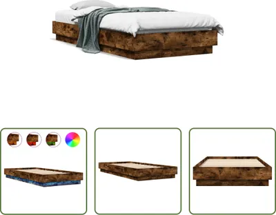 Produktbild von The Living Store Bettgestell mit LED Räuchereiche 100x200 cm