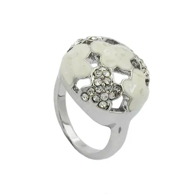 Produktbild von Ring 17mm mit weißen Glassteinen und weiß-emaillierten Flächen Ringgröße 56 sinber 17mm