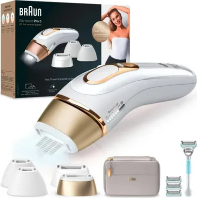 Immagine prodotto di Braun IPL Silk Expert Pro 5 dispositivo di depilazione per donna/uomo, 4 attacchi, depilazione visibile, Designed In Germany, rasoio intimo Venus, Alterna