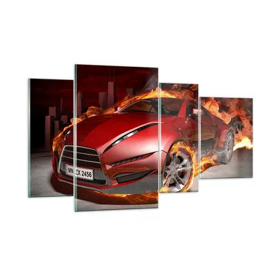 Produktbild von Bilder auf glas - Auto Flammen Rot - 120x70cm - Glasbilder - Wandbilder - Kunstdruck - zum Aufhängen bereit - Wanddekoration aus Glas - Glas Bilder - Wandbild auf Glas - 4 Teile - GDL120x70-0200