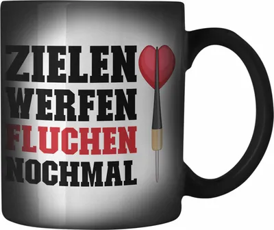 Produktbild von Trendation - Dart Farbwechsel Zauber-Tasse Dartpfeil Zielen Werfen Fluchen Nochmal Spruch Männer Dart-Spieler Geschenkidee (Schwarz)