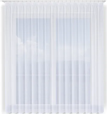 A white sheer curtain hanging in front of a window.
