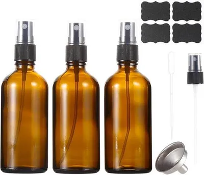 Produktbild von Famanu Sprühflaschen Set 100 ml - 3 amberfarbene Flaschen mit Zubehör