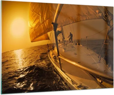 Produktbild von Bilder auf glas - Ozean Segelboot Yacht - 100x70cm - Glasbilder - Wandbilder - Kunstdruck - zum Aufhängen bereit - Wanddekoration aus Glas - Glas Bilder - Wandbild auf Glas - GAA100x70-0322