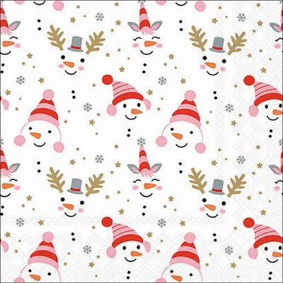 Produktbild von Servietten 33x33cm Schneemann Gesichter Papierservietten Tischdeko Decoupage