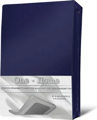 A navy blue package for a fitted sheet.