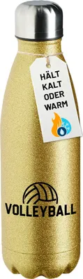 Produktbild von Huuraa Trinkflasche Volleyball Schriftzug 500ml Gold Edelstahl Wasserflasche Trinkflasche Geschenkidee