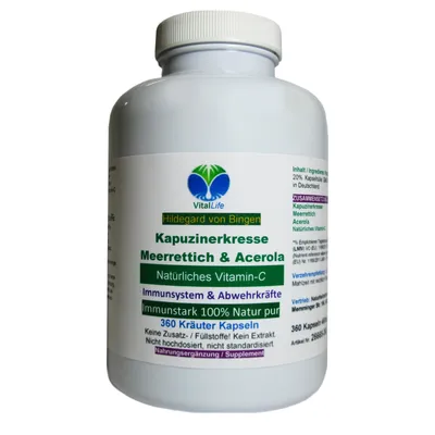 Produktbild von Immunstark 360 Pulver Kapseln nach Hildegard von Bingen - Kapuzinerkresse + Meerrettich + Acerola Vitamin C. NATUR pur OHNE Zusatzstoffe.