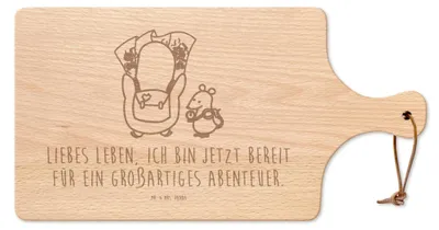 Produktbild von Mr. & Mrs. Panda Frühstücksbrettchen Pinguin & Maus Wanderer - Transparent - Geschenk, Ausflug, Wandern, Küchenbrett, Schneidebrett, Brett, Käsebrett, Roadtrip, Holzbrett