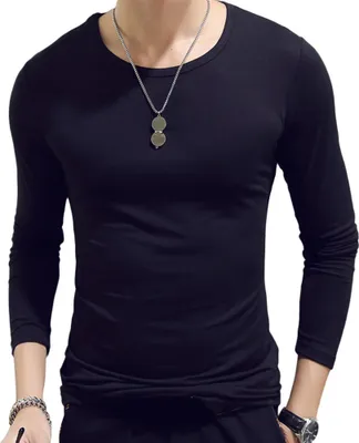 Produktbild von Lässige Männer Solid Color Slim T-Shirt Sport Bottoming Top-Schwarz (Asiatische Größe:M)