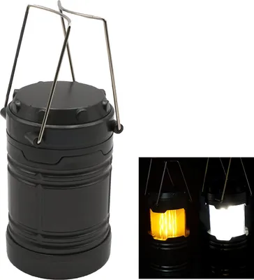Immagine prodotto di Lanterna da campeggio a LED, lampada da esterno, alimentata a batteria, lanterna portatile per campeggio, con 2 modalità di illuminazione: luce bianca intensa e effetto luce fiamma