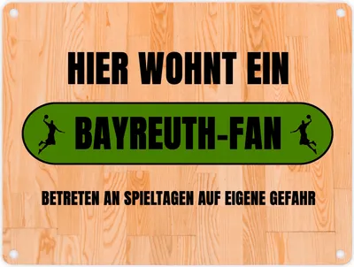 Produktbild von Hier wohnt ein Bayreuth-Fan Metallschild in 15x20 cm mit Turnhallenboden Motiv