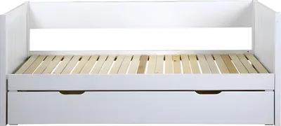 Produktbild von Ausziehbare Schlafcouch 90 × 190 cm oder 174 × 190 cm - Mit Firstgestell und Schubladen - Kiefer und MDF - Weiß - ALFIERO II