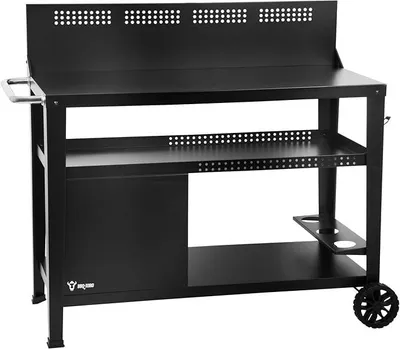 Produktbild von Grillwagen 125 x 57 x 104 cm | Schwarz | Grilltisch mit großer Arbeitsfläche, Grill Beistelltisch mit Windschutz, Outdoor Grill Trolley, Grilltisch Outdoor, Servierwagen mit Ablagefläche