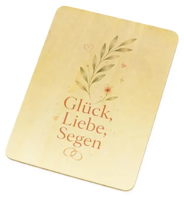 Produktbild von Postkarte Holz Glück - Grusskarte mit Blumenmotiv Holzpostkarte Mit Spruch: