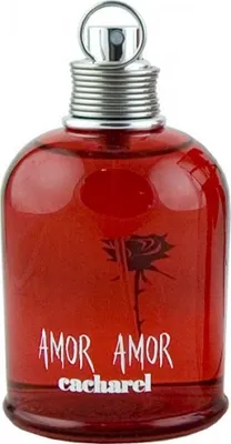 A red bottle of Cacharel Amor Amor perfume.