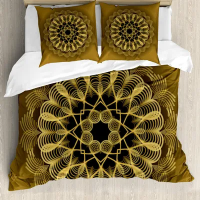 Immagine prodotto di Set copripiumino ABAKUHAUS Mandala, motivi Creative Circle Symmetry Zen Meditation Yoga, 155 x 220 cm + 80 x 80 cm, grigio ambra