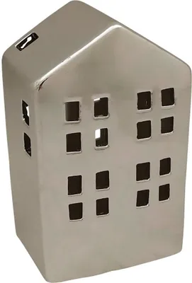 Produktbild von Windlicht Haus Fenster Kerzenhalter Teelichthalter silber 14 cm