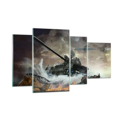 Produktbild von Bilder auf glas - Krieg Panzer Airplain Schlacht - 120x70cm - Glasbilder - Wandbilder - Kunstdruck - zum Aufhängen bereit - Wanddekoration aus Glas - Glas Bilder - Wandbild auf Glas - GDL120x70-2936