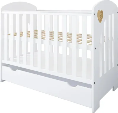 Immagine prodotto di ZEE HEAR Lettino 2 in 1 120x60 cm Bianco Naturale Cuore con cassetto e lato trasformabile in letto junior, lettino per bambini, lettino a sponde