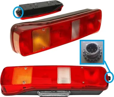 Image de Feu arrière gauche Volvo FH FM FMX NH 9/ 12/ 16, 20565103, 20565105, 20892367, 21063887, avec prise latérale ronde AMP | 2001-2012