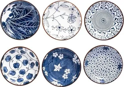 Obrázek produktu pro Keramické misky na namáčení v japonském stylu - 10 cm, modrá a bílá - sada 6 kusů