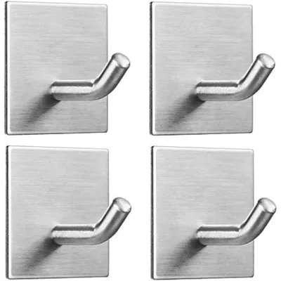 Immagine prodotto di Gancio autoadesivo in acciaio inossidabile, resistente alla ruggine, senza necessità di foratura, set da 4 pezzi, colore argento, capacità di carico 6,8 kg, dimensioni 4,5 x 4,5 x 3,5 cm