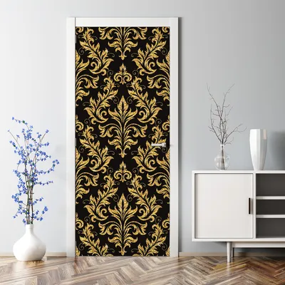 Produktbild von Dekorative Türposter selbstklebend Wandaufkleber Türaufkleber Blume golden schwarz 85 x 200 cm