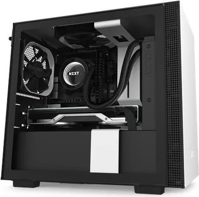 Produktbild von NZXT H210, Mini Tower, PC, Schwarz, Weiß, Mini-ITX, SGCC, Gehärtetes Glas, HDD, Leistung