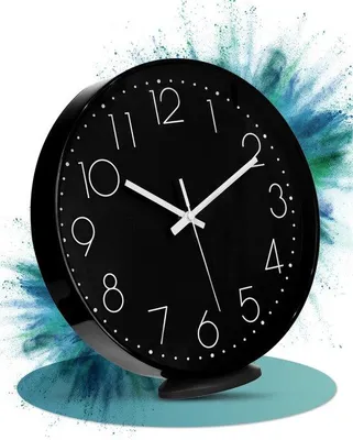 Image de Horloge murale noire de 30 cm, style classique, décoration moderne