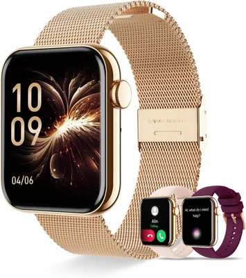 Produktbild von für Damen 1,85 Zoll Touchscreen Fitnessuhr mit Bluetooth Anrufe Sprachassistent, Damenuhr mit Schrittzähler Pulsmesser Schlafmonitor Armbanduhr