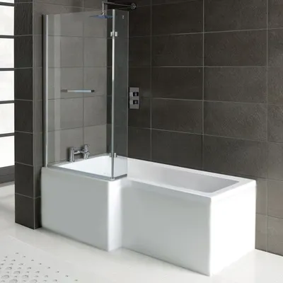 Produktbild von Raumsparwanne SYNA 150x85/70 cm links, mit Wannenträger und Duschkabine