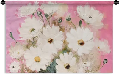 Produktbild von MuchoWow® Wandteppich Wandbehang Blumen - Vase - Pflanzen - Weiß 150x100 cm Tapisserie Dekoration Wandtuch - Waschbar - Tapisserien - Wand-Decke