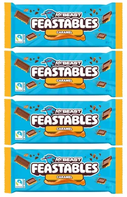 Produktbild von Feastables MrBeast Schokolade 4 x 60g – Geschenkbox – 240g (Caramel)