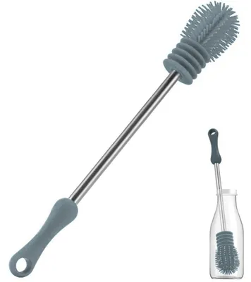 Produktbild von Silikon-Flaschenreinigungsbürste mit langem Griff, 27,5 x 4 cm, für Babyflaschen, Sportflaschen, Vasen, Gläser, ideal für Flaschen mit kleinem Durchmesser