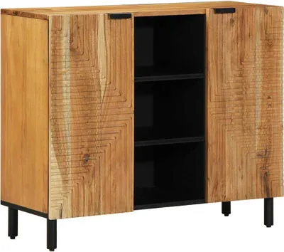 Imagen del producto de Mueble aparador con estantería, color marrón, 90 x 33 x 75 cm, fabricado en madera maciza de acacia