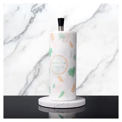 Produktbild von Stehender Küchenrollenhalter aus Edelstahl für die Aufbewahrung von Servietten und Toilettenpapier, Küchenrollenhalter mit rutschfestem Boden und schwerer Sockel in Marmoroptik