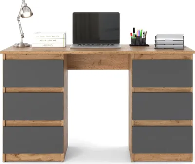 Zdjęcie produktu dla Biurko Komputerowe Bezuchwytowe Szkolne Loft Dąb Wotan Szary 120Cm Ofi