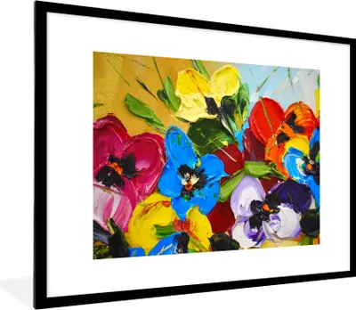 Produktbild von MuchoWow® Gerahmtes Poster Ölfarbe - Malerei - Blumen 80x60 cm - Poster mit Schwarzem Bilderrahmen Wandposter Rahmen Foto Bilder - Schlafzimmer-Dekorationen - Fotoposter