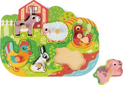 Immagine prodotto di Janod Puzzle in legno Puzzle a bottoni Fattoria