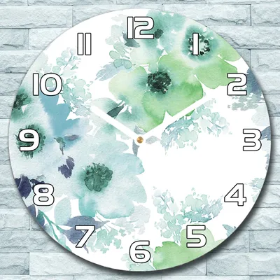 Produktbild von Wanduhr aus Glas Rund fi 30 Aquarell Blumen Quarz Deko Wohnzimmer Büro