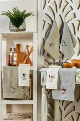 Produktbild von Geschirrtücher Set 6-tlg. 40x60 cm, Waffelpiqué, 100 % Baumwolle – Grau-Creme
