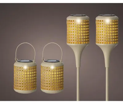 Produktbild von Lumineo LED Solar Gartenleuchten Set - Außenbeleuchtung - 4 Stück - warmweiß