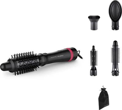 A hair styling tool and its accessories are displayed against a white background.
