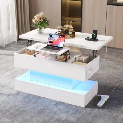 Produktbild von Couchtisch,USB-C&USB-Ladebuchse,multifunktionaler Wohnzimmertisch mit LED, anhebbarer Kaffeetish, höhenverstellbar Sofatisch,Beistelltisch