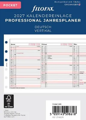 Produktbild von FILOFAX Kalendereinlage 2027 - POCKET - Jahresplaner - Professional - deutsch